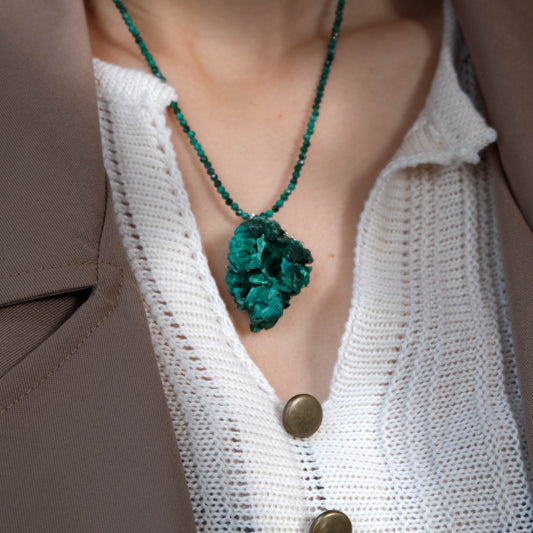 Raw Malachite Pendant Necklace-B