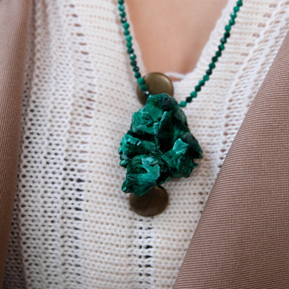 Raw Malachite Pendant Necklace-B