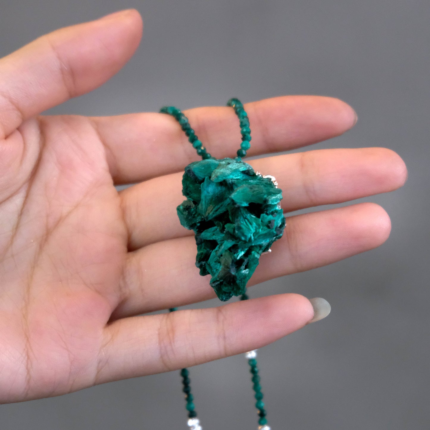 Raw Malachite Pendant Necklace-B