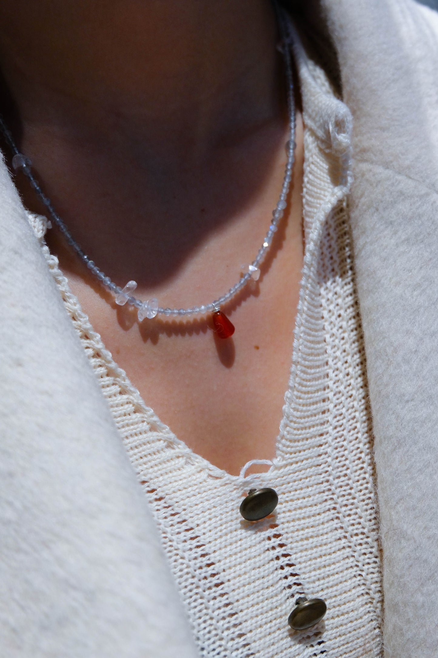 labradorite with red agate and crystal  designed set