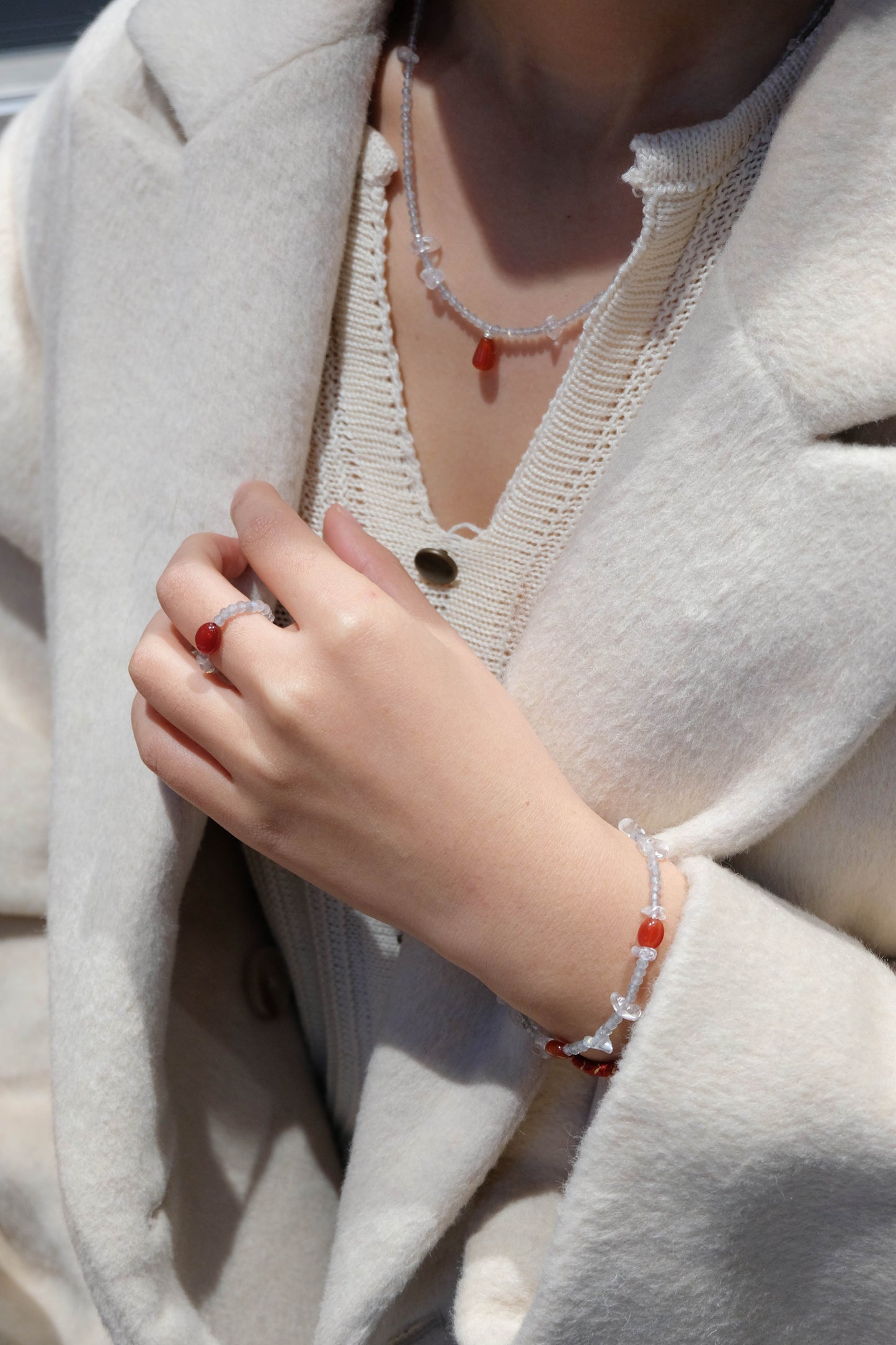 labradorite with red agate and crystal  designed set