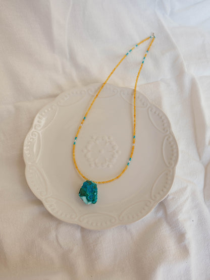 Raw Malachite with Azyrute Pendant Necklace