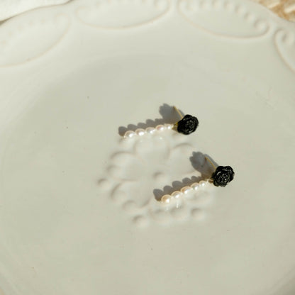 Real pearl & Onyx Earrings